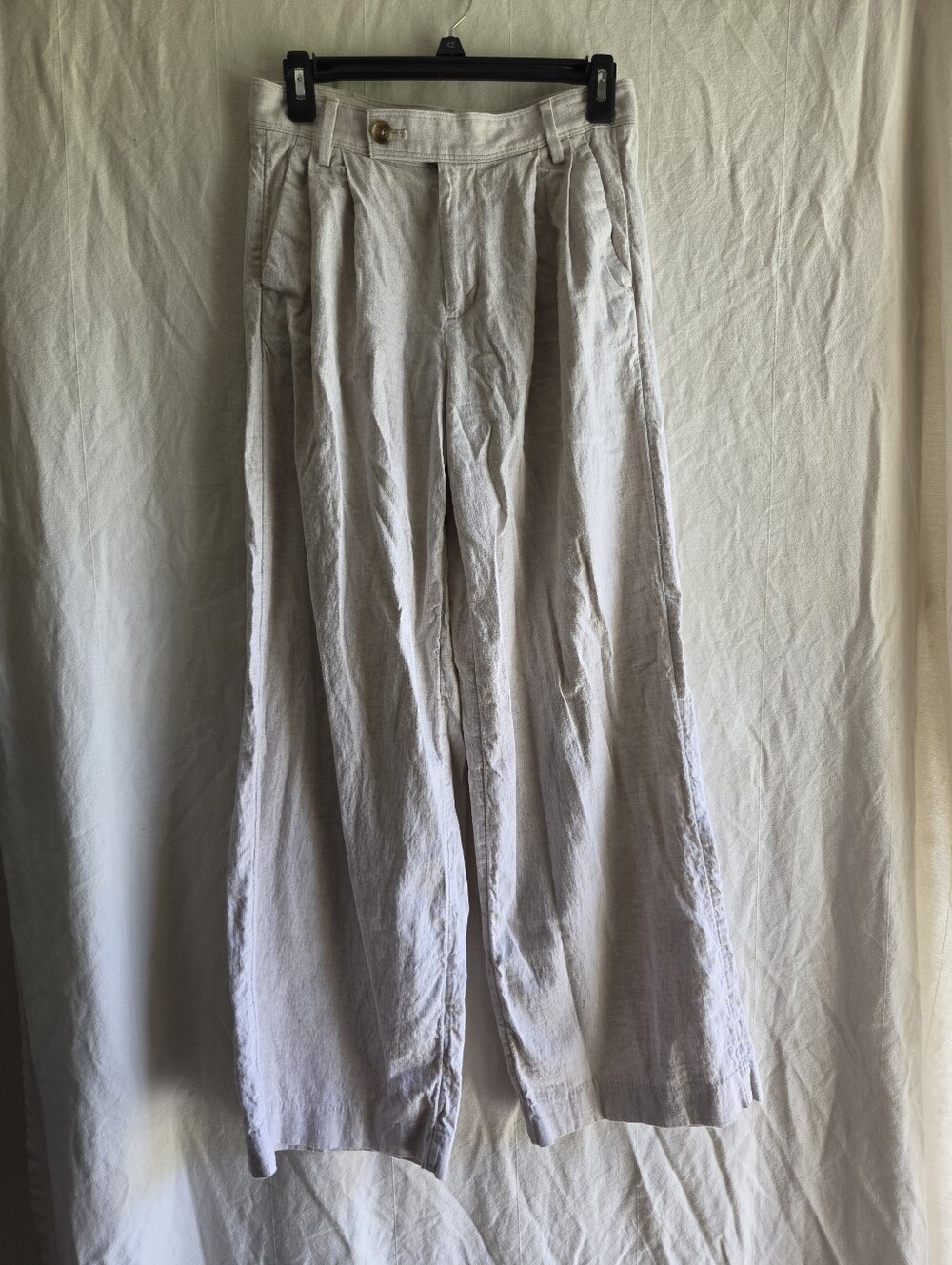 Banana Republic Beige Linen Blend Pants Women Sz 2 Wide Leg Pleats Quiet Luxury